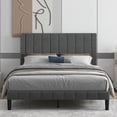 thumbnail image 2 of PAPROOS Grey Upholstered Platform Bed Queen Size, Modern Fabric Platform Bed with Headboard, Mattress Foundation, Queen Bed Frame for Kids Teens Adults, 550lbs Capacity, No Box Spring Needed, 2 of 12