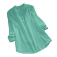 thumbnail image 2 of LEBONYARD Plus Size Womens Shirts,Women's Summer Solid Color Loose Slim V-neck Long-Sleeved Cotton and Linen Long-sleeved V-neck Top/shirt Green M, 2 of 8