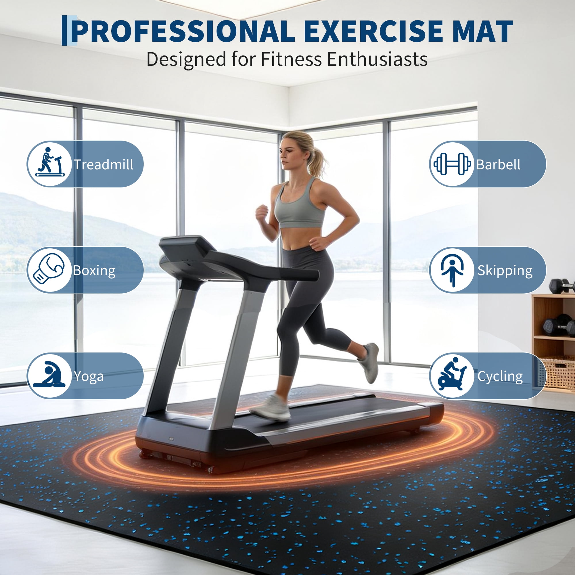 Garvee 12 Pcs 48 Sq ft Exercise Equipment Mats 0.56'' Thick,Interlocking Rubber Gym Flooring Mats,High-Density EVA Foam, Waterproof Non-Slip Exercise Mats for Home Gym & Workout Room, Black/Blue