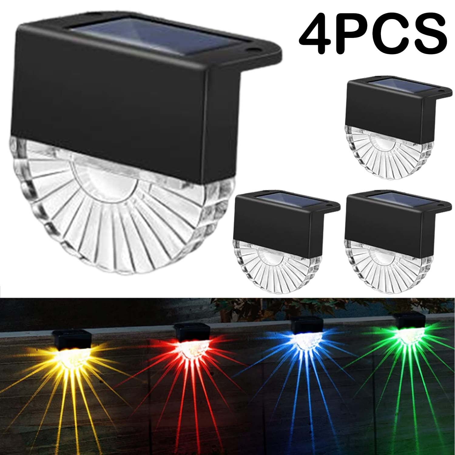 4PCS Outdoor Solar Deck Lights, Warm White/Color Changing, LED
