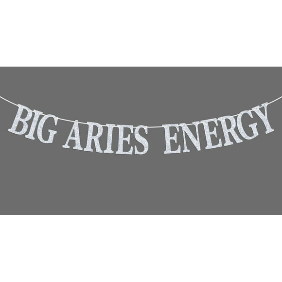Big Aries Energy Banner, Aries March/April Birthday Party Decor - 12 Constellation Theme Birthday Party Decorations Supplies, Silver Glitter
