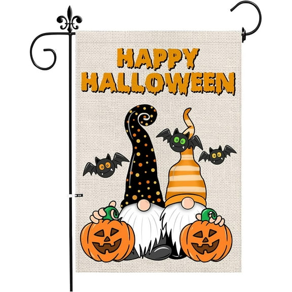 Jackmold Halloween Gnome Garden Flag Fall Welcome Jack-O''-Lantern Bat Spider Web Yard Flag Vertical Double Sided Farmhouse Autumn Fall Burlap Outdoor Decor 12.5 x 18 Inch