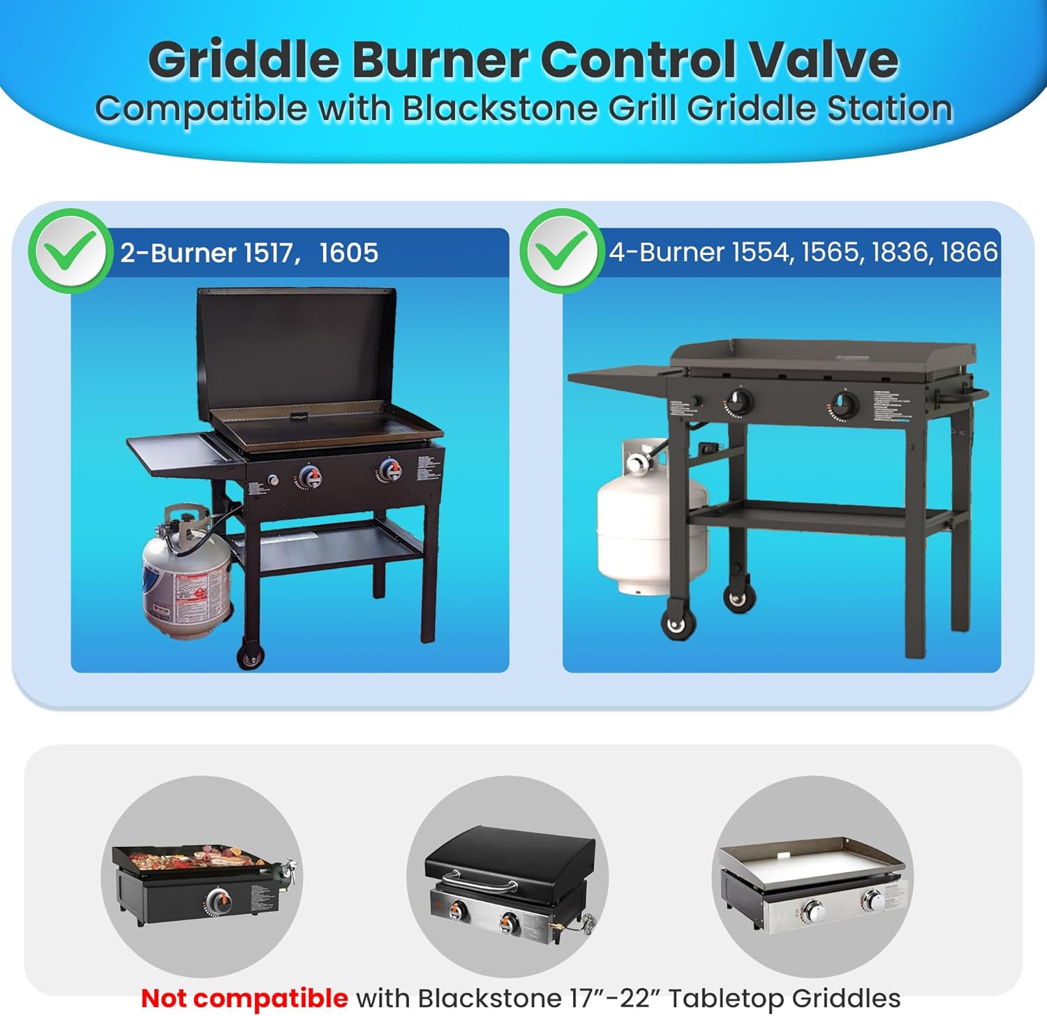 2 Pack Griddle Burner Control Valve Compatible with Blackstone Grill Griddle, Griddle Gas Valve Parts Replacement, Grill Valve Part Compatible with Blackstone 36'' Gas Grill Griddle 1554