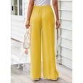 thumbnail image 5 of TEMOFON Pants for Women Wide Leg Linen Pant Flowy Palazzo Summer Casual Pants with Pocket Yellow Drawstring Comfort Loose Lounge Pants S, 5 of 10