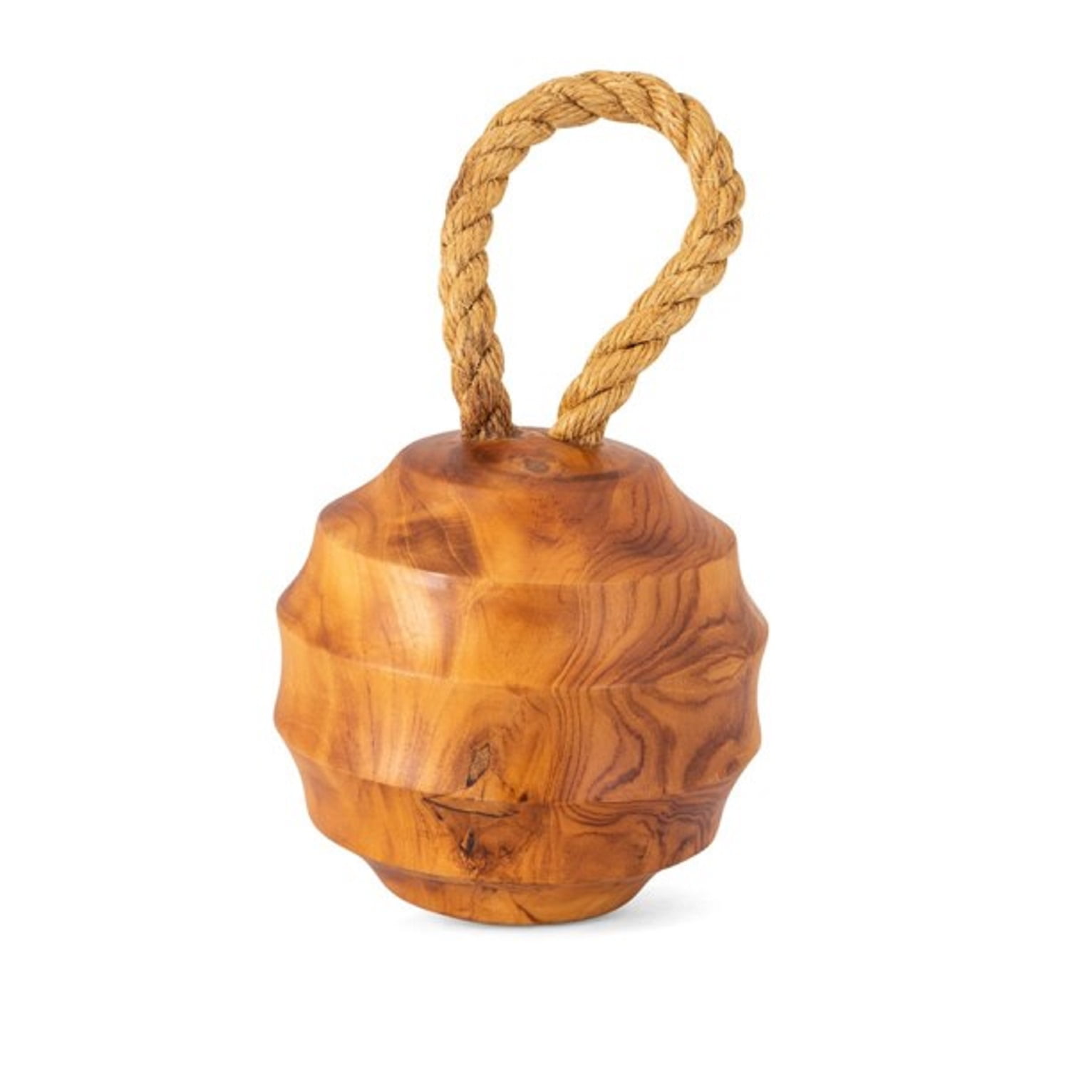 14" Brown Decorative Large Wooden Ball with Rope