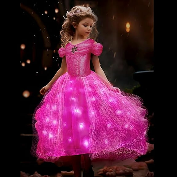 EnJoCho Girls Light Up Pink Princess Puffy Tulle Dress for Toddler Kids Teens, Halloween Birthday Par𝗍y Dress, Sparkly Cute