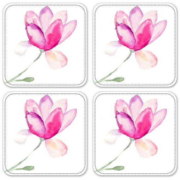 Vinyl Drink Coasters - Set of 4 - Pink Watercolor Flower