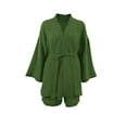 thumbnail image 1 of ZAXARRA Ensemble de Pyjama pour Femmes, Robe Ouverte à Manches 3/4 avec Short et Ceinture, Vêtement de Nuit et de Détente, 1 of 4