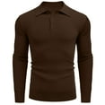 thumbnail image 3 of Mens Knit Polo Shirts Long Sleeve Casual Polo Sweaters Shirt Waffle Textured Collared Sweater Brown XXXL, 3 of 6