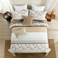 thumbnail image 6 of Y-PLWOMEN Cotton Quilt Set King Size, King Quilt Bedding Set Bedspreads, Floral Striped Quilt, Lightweight Quilted Comforter for King Bed, Brown/White/Gray, All Season, 3 Pieces, 6 of 8