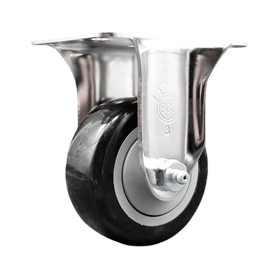3 Inch 316SS Black Polyurethane Wheel Rigid Top Plate Caster Service Caster