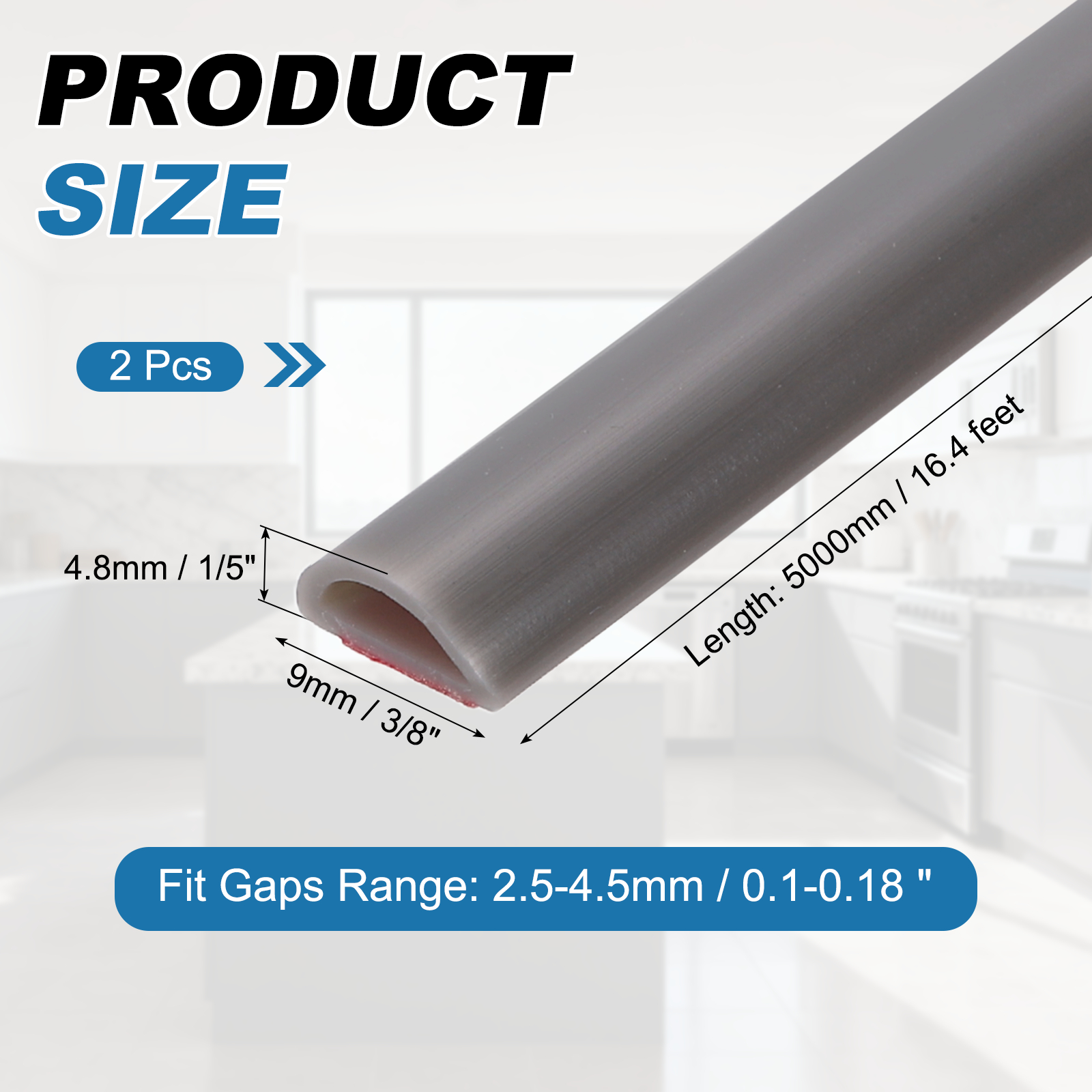 Uxcell 16.4FT Silicone D Shape Weather Stripping, 2Pcs Self Adhesive Door Seal, Grey