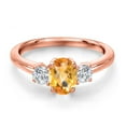 thumbnail image 3 of Gem Stone King 18K Rose Gold Plated Silver Yellow Citrine and Lab Grown Diamond Engagement Ring for Women | 1.07 Cttw | Oval Checkerboard 7X5MM | Gemstone November Birthstone | Size 5, 3 of 6