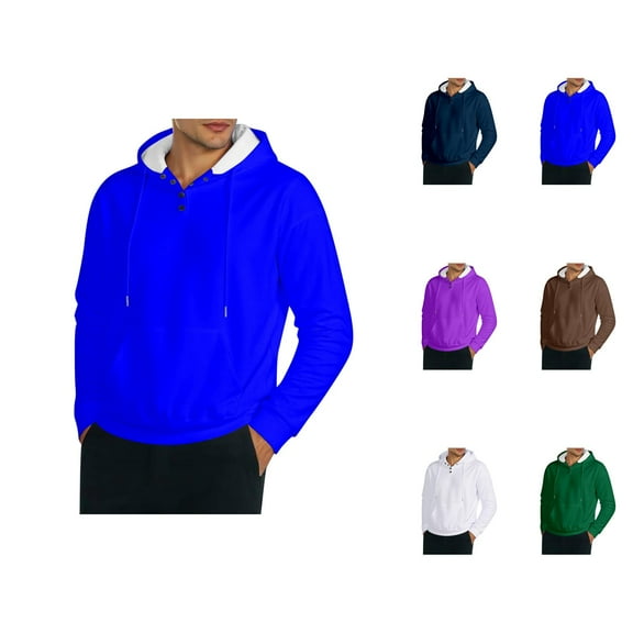 Basic Hoodies for Men 2025 Fall Winter Long Sleeve Button Hooded Sweatshirt with Pockets Pullover Hoody Mens Hoodies