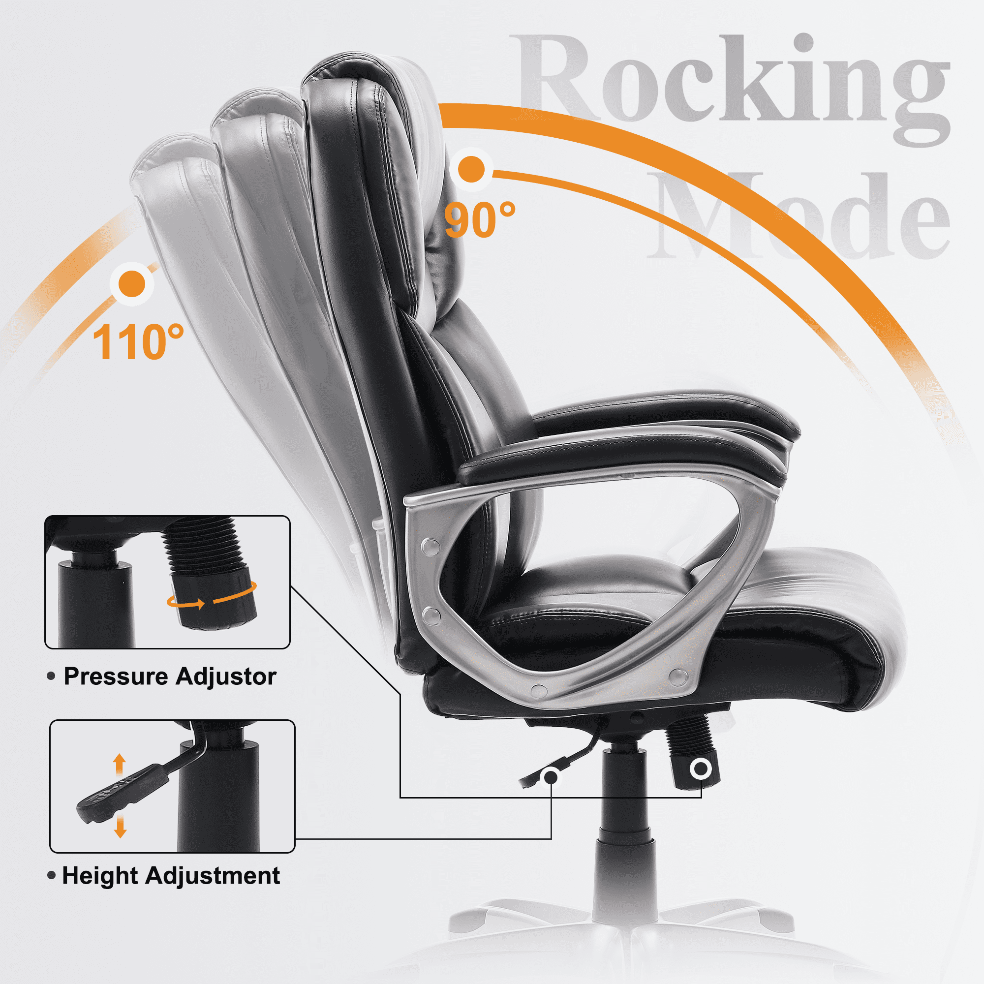 Medium-Back Leather Ergonomic Office Chair Computer Desk Chair with Lumbar Support Black