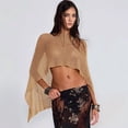 thumbnail image 6 of Women Sheer Poncho Top Light-Weight Knit Crochet Shrug Mesh Batwing Sleeve Sweater Cover Up Khaki S, 6 of 10