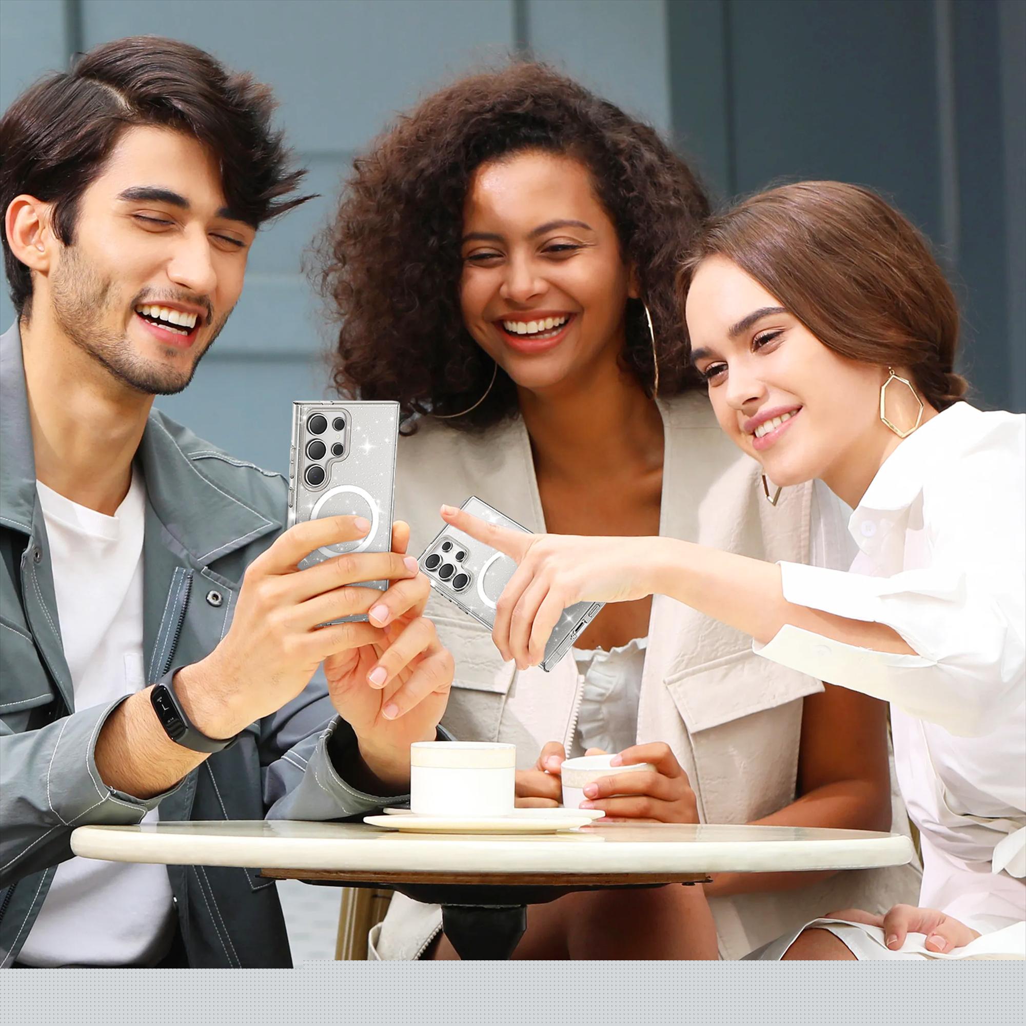 thumbnail image 6 of Decase for Samsung Galaxy S24 Ultra Compatible with MagSafe Case,Shockproof Anti-Scratch Crystal Clear Non-Yellowing Military Grade Drop Protection Bling Gliiter Magnetic Case Cover,Clear, 6 of 7