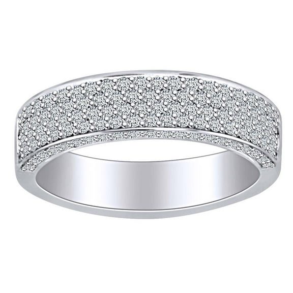 AFFY 2 Carat (Cttw) Round Cut White Natural Diamond Four Row Anniversary Wedding Band Ring In 14k Solid White Gold Ring Size-5