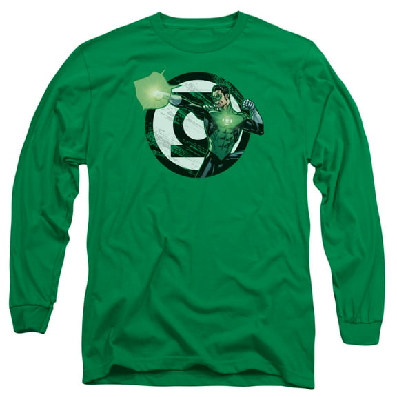 JLA Justice League Blasting Logo Long Sleeve Adult 18/1 T-Shirt Kelly Green
