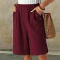 thumbnail image 2 of Lenpel Bermuda Shorts for Women Summer Casual Elastic High Waisted Wide Leg Shorts Knee Length Shorts with Pockets, 2 of 7