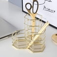 thumbnail image 3 of Portalápices, portalápices dorado para organizador de escritorio, portaescobillas de maquillaje de metal con 3 compartimentos, 3 of 7