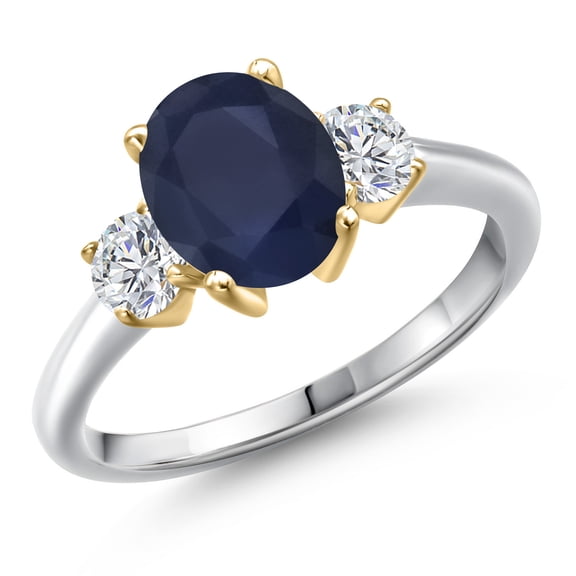 Gem Stone King 925 Silver and 10K Yellow Gold Blue Sapphire and Lab Grown Diamond Engagement Ring for Women | 2.74 Cttw | Oval 9X7MM | Gemstone September Birthstone | Size 7