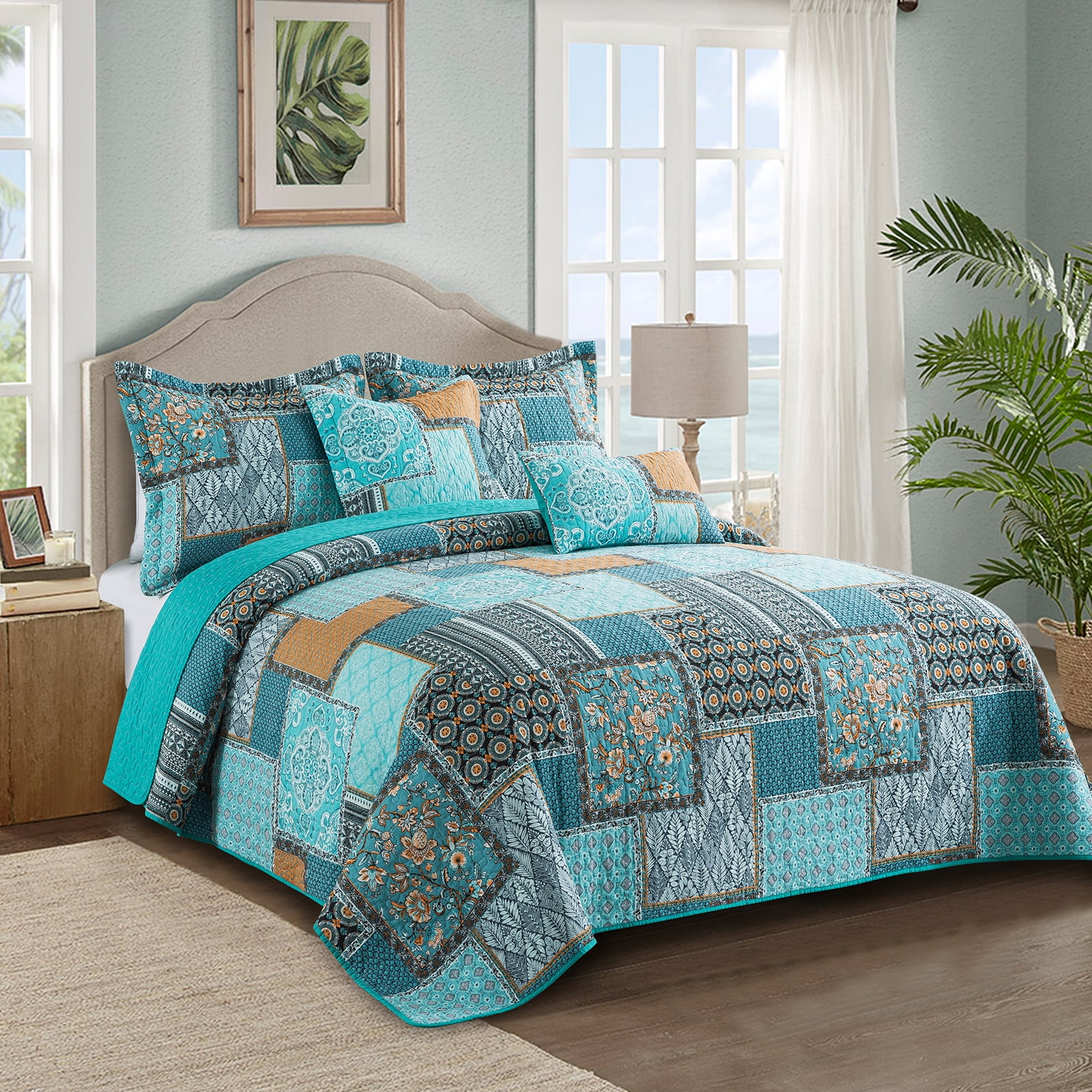 Teal colored quilts sale
