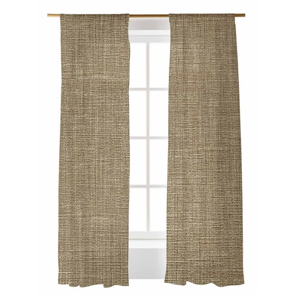 Brown Linen Sheer Curtains 96 Inch Long 2 Panels, Farmhouse Pure Color Country Vintage Light Filtering Rod Pocket Semi Sheer Curtains, Sheer Voile Drapes for Living Room Bedroom, 52"x96"