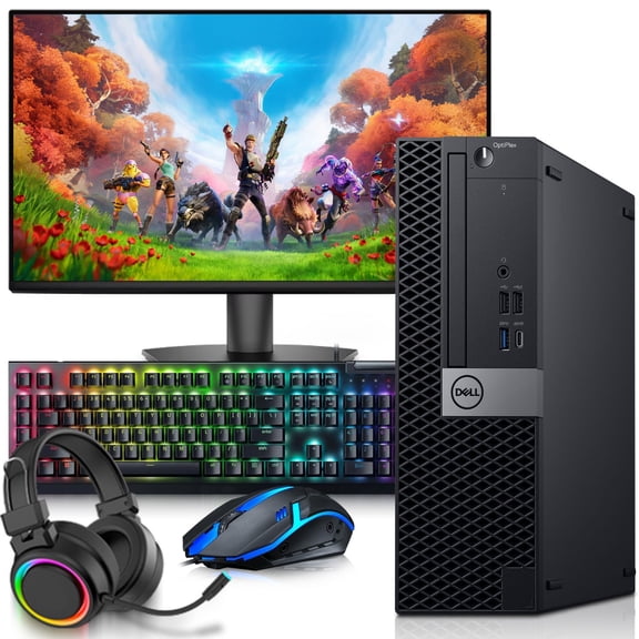 Restored Dell 5060 Desktop Computer  Intel Core i5-8500  16GB DDR4 RAM  512GB SSD  NVIDIA GTX 1050Ti  24" Monitor  RGB Keyboard & Mouse  RGB Headset  Wi-Fi  Gaming PC  Windows 11 Pro (Refurbished)