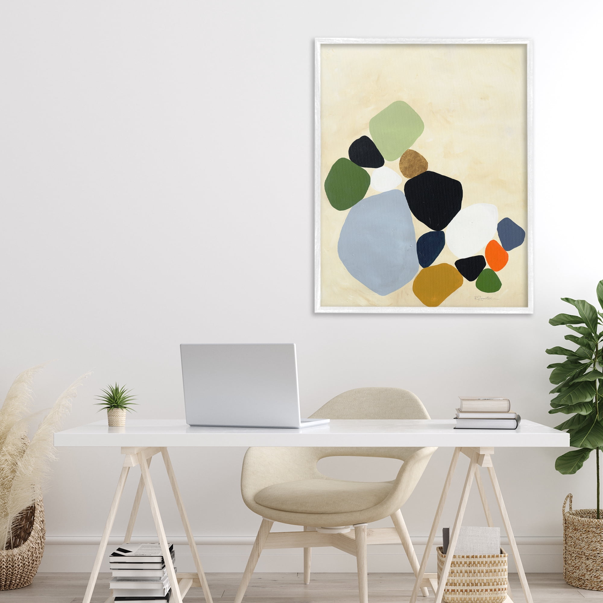 Stupell Industries Balanced Shapes Cluster White Framed Giclee Art, design by Ruth Fromstein