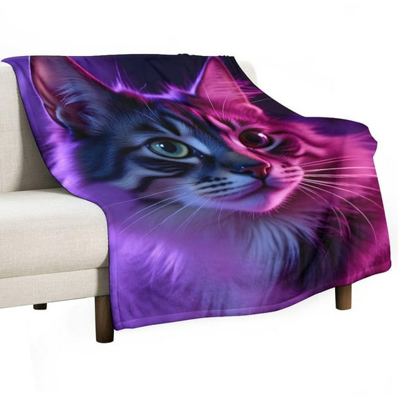 Cat Print Flannel Blanket Novelty Pattern Nap Blanket Sofa Room Office Soft Throw Blanket Outdoor Camping Warm Blanket