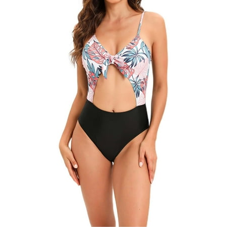 High Waisted Bikini Sets For Women 2 Piece Swimsuit Print Sexy Deep V Summer Beach Bathing Suit For Women Swimwear Pink M