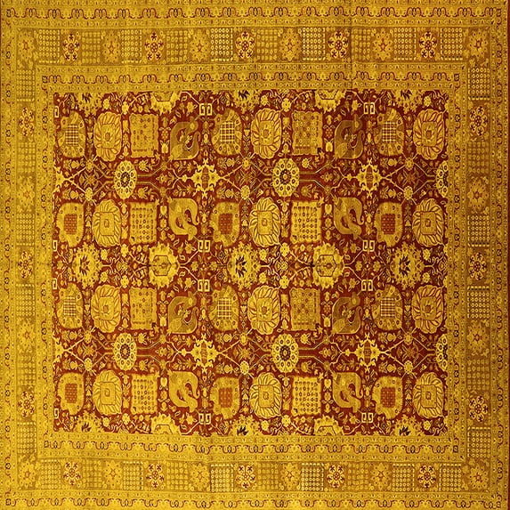 Ahgly Company Machine Washable Indoor Square Oriental Yellow Industrial Area Rugs, 3' Square