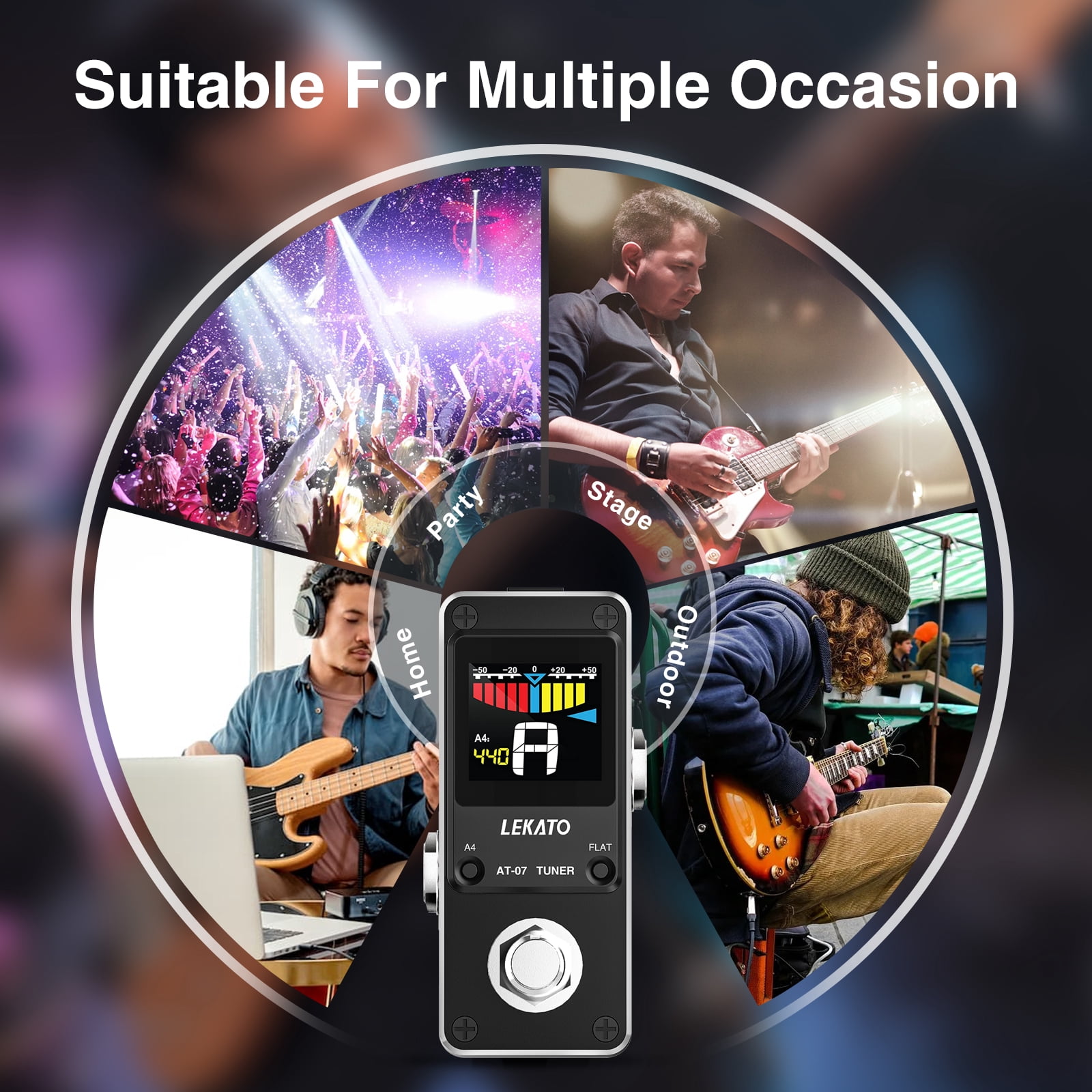 LEKATO Guitar Tuner Pedal with True Bypass, Color Display Tuning Pedal with Mute, Chromatic Tuner Pedal for Electric Guitar and Bass, Pitch and Flat Tuning