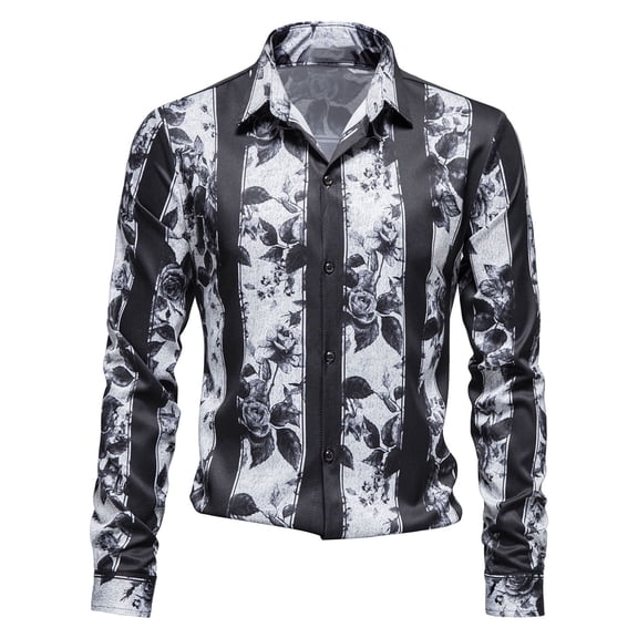 TIHLMK Mens Long Sleeve T Shirts Autumn and Winter Style Long-sleeved Light Business Striped Printed Men's Shirt