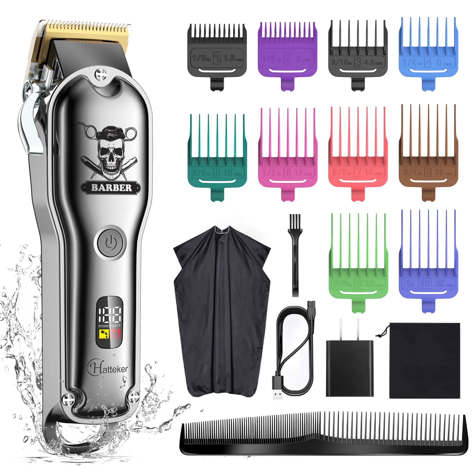 Hatteker Hair Kit Pro Hair Clippers for Men Professional Barber Clippers IPX7 Waterproof Cordless Hair Trimmer Barber Cape - Walmart.com