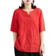 thumbnail image 6 of Njoeus Women's Comfy Cotton Embroidered Shirts Causal V-Neck Summer Tunic Tops Lightweight Blouses M-3XL, 6 of 6