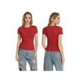 thumbnail image 2 of Argulvti Women's Summer Casual Tops Polyester Short Sleeve Crewneck Solid Color Slim Fit T-shirt, 2 of 6