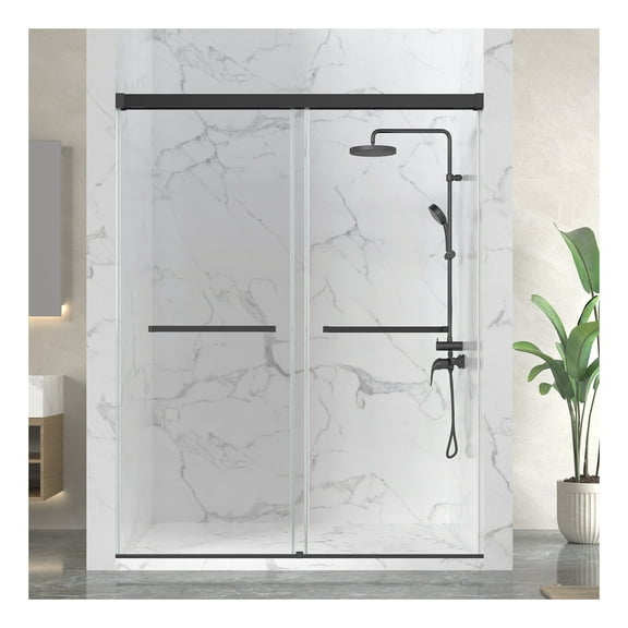 Ward Series 76 in. x 44-48 in. Frameless Sliding Shower Door in Matte Black with 3/8" (10mm) Tempered Clear Glass