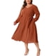 thumbnail image 4 of Vestido de puntos suizos de talla grande Agnes Orinda para mujeres, con cuello en V, mangas largas, cinturón atado, corte A, vestido midi fluido con bolsillos, 3X naranja, 4 of 6