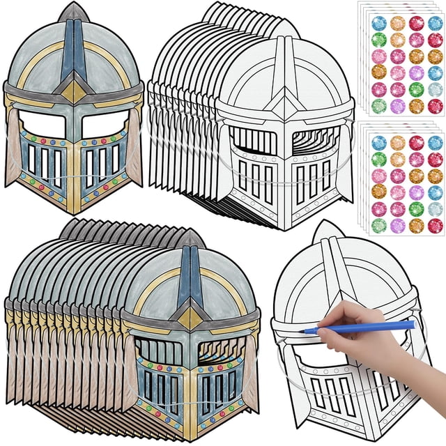 Kit de manualidades Blueweenly Colorea tu propia máscara de caballero para niños, paquete de 24