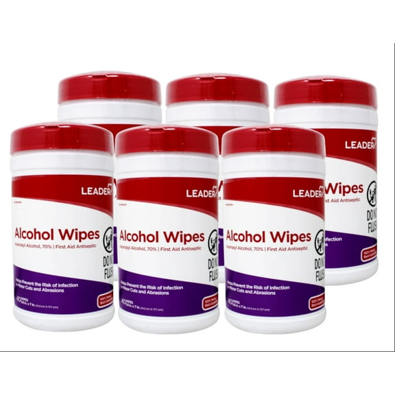 Leader Isopropyl Alcohol 70% Wipes, First Aid Antiseptic, Helps Prevent the Risk of Infection, 40 Count - 6 Pack