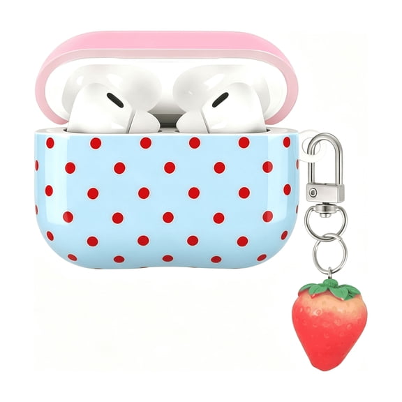 GJX Compatible with Airpods Pro 3 Case,Cute Polka Dot Aesthetics Design Strawberry Keycha" Shockproof Cover for Airpods Pro 3Rd Generation -Blue