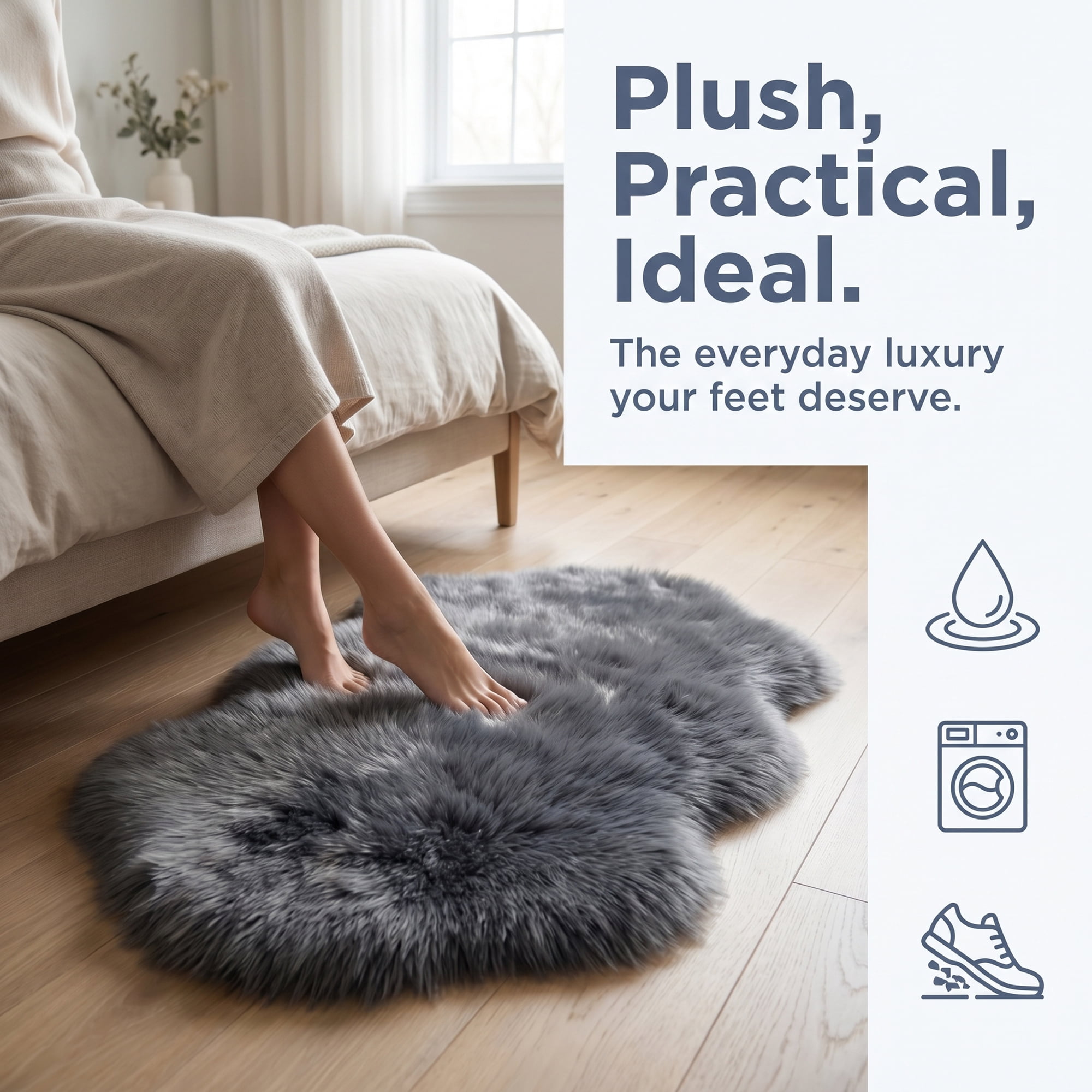 Unique Bargains Ultra Fluffy Bedroom Non Slip Fuzzy Shaggy Area Rug 35" x 24" Dark Gray