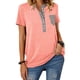 thumbnail image 2 of Camiseta con cuello redondo para mujer, camiseta de manga corta con bloqueo de color y cuello redondo con un solo pecho, color rosa S, 2 of 6