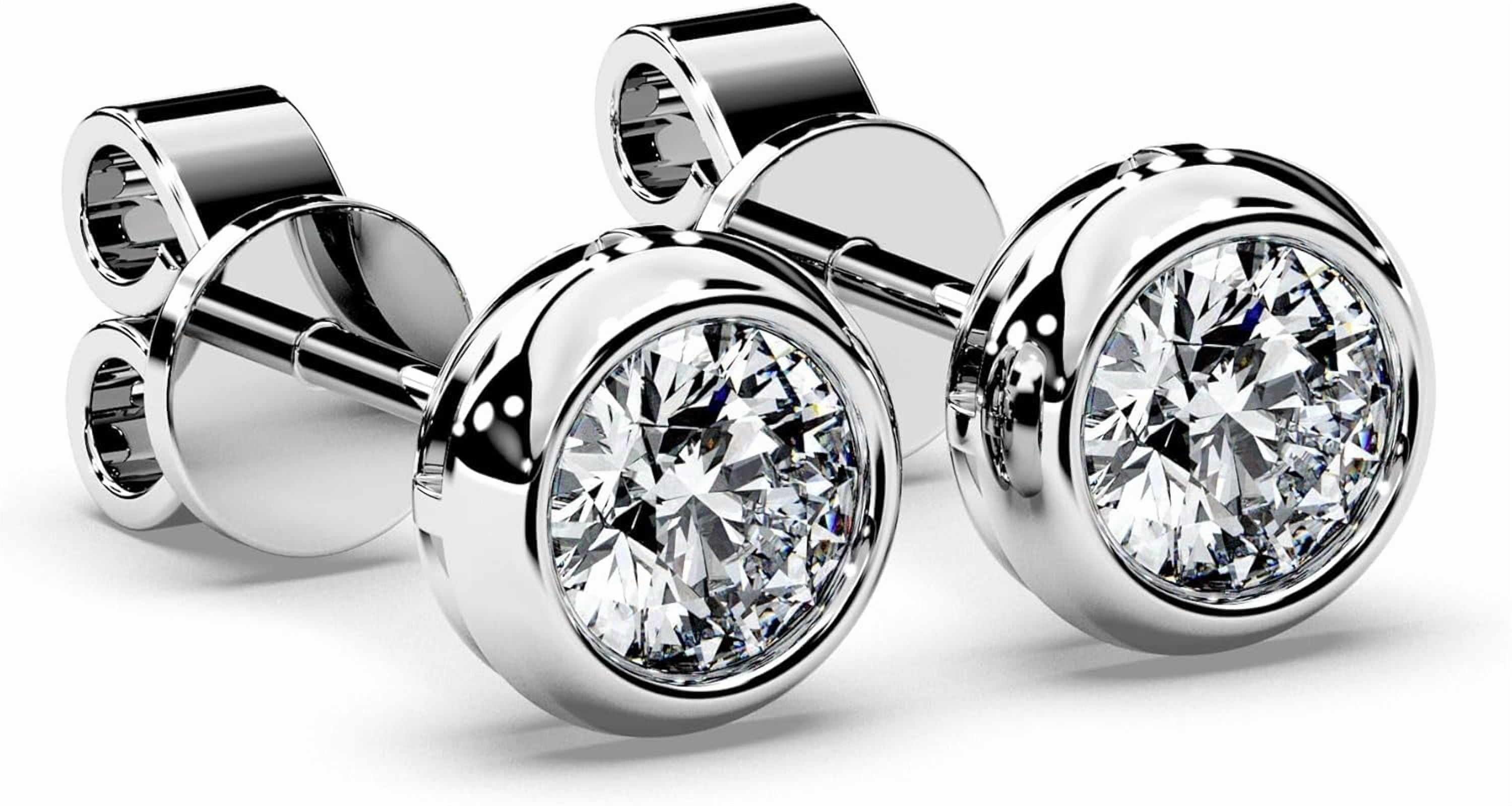 Moissanite Diamond Stud Earrings for Women Bezel Solitaire S925 Sterling Silver for Wife Girlfriend Mom Gifts for Her Daughter on Birthday Wedding Anniversary 2 cttw