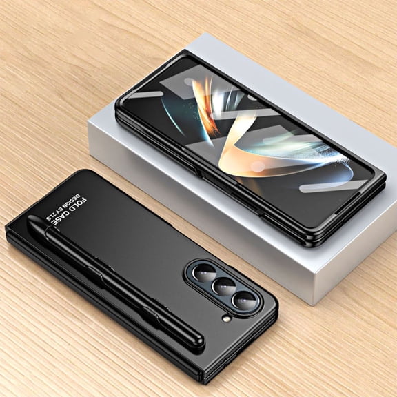 Compatible with Samsung Galaxy Z Fold 5 Case with Screen Protector Pen Holder Stylish Shockproof Case-Black