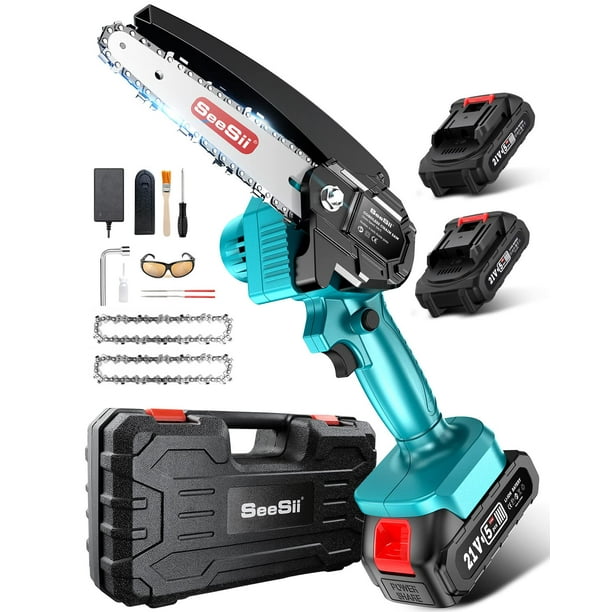 6'' Cordless Chainsaw, Seesii Handheld Power Chainsaw with 2x 2.0Ah