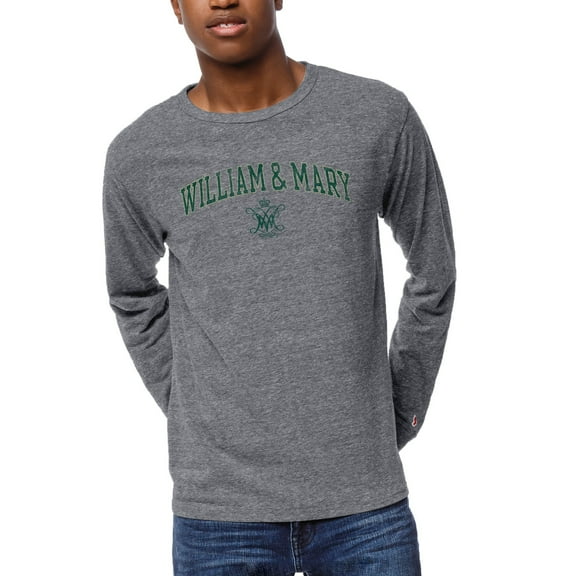 Men's League Collegiate Wear Heather Gray William & Mary Tribe 1965 Victory Falls Long Sleeve Tri-Blend T-Shirt