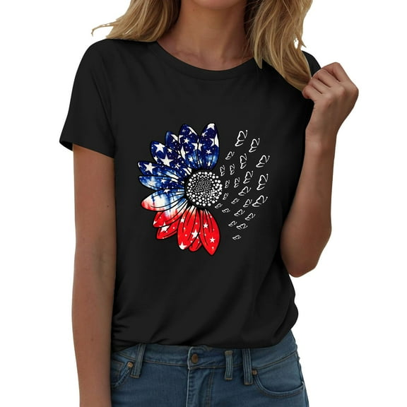 HEILAU 4th of July Shirts for Women Independence Day American Flag Graphic Tees Patriotic 2025 T Shirt Short Sleeve Loose Summer Tops